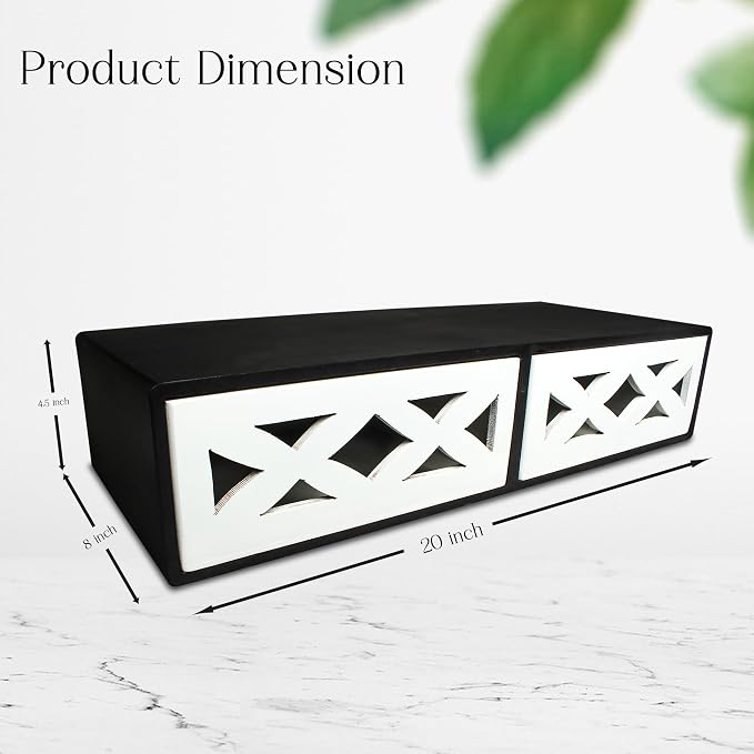 Wooden Desk Organizer with 2 Drawers – Handcrafted Solid Wood Storage Box for Office, Home & Study – Rustic Desktop Organizer for Files, Accessories & Stationery (STYLE 2, BLACK AND WHITE)