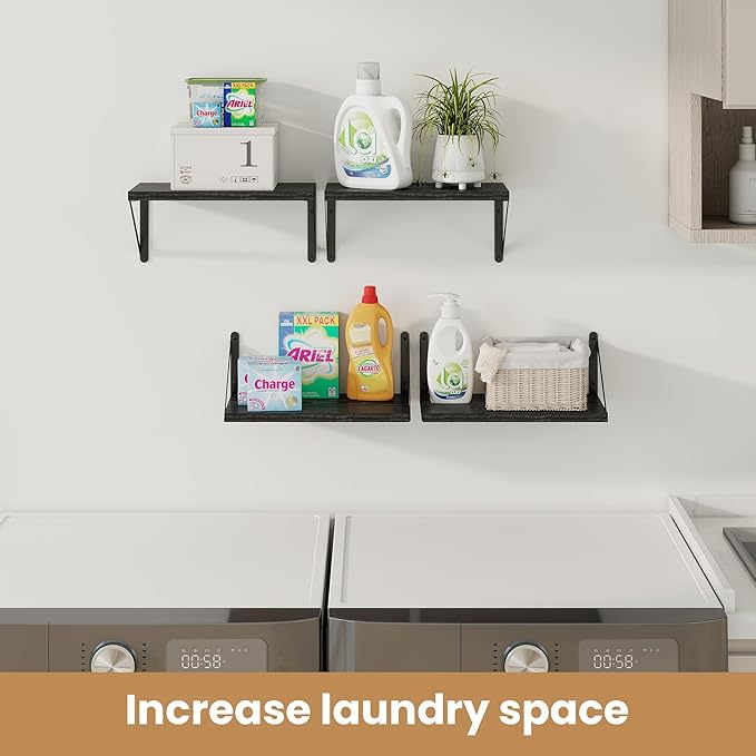 Heimlove Floating Shelves for Wall Set of 3,Light Wood Wall Mounted Bookshelf Decorative Shelf for Living Room Bathroom Bedroom Kitchen Laundry Pictures Plants Books Cats TV,Black