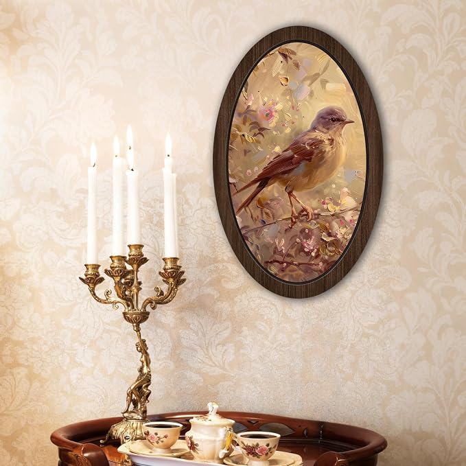 UYIKG Vintage Bird Floral Oval Wooden Wall Art Decor,Rustic Farmhouse Cottage Core Decor,Vintage Wall Decor for Theme Room Home Bedroom Living Room 9x14.6 in