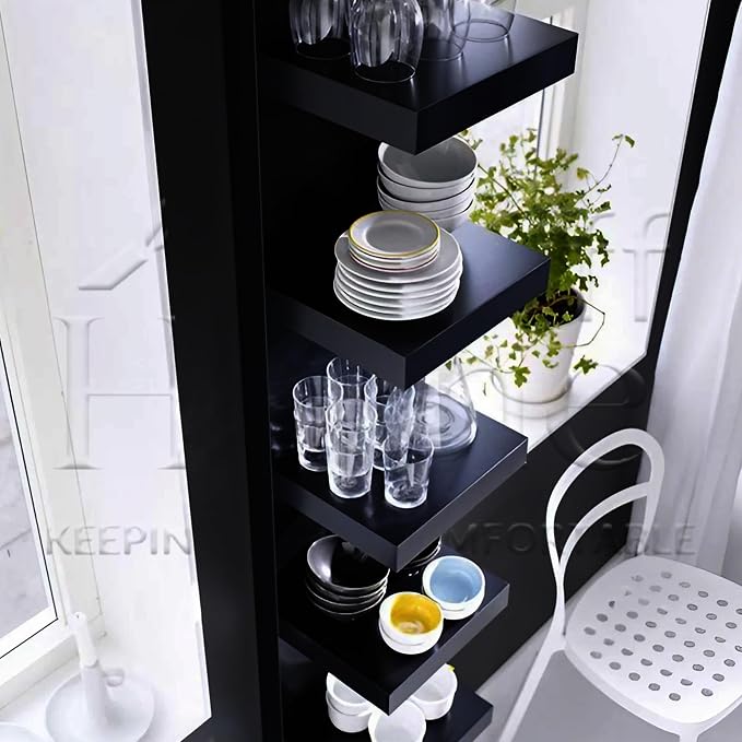 Home Stuff Wall Shelf Unit, 11 3/4x74 3/4,Use Fixing Devices Suitable for The Walls in Your Home. (2 x Black)