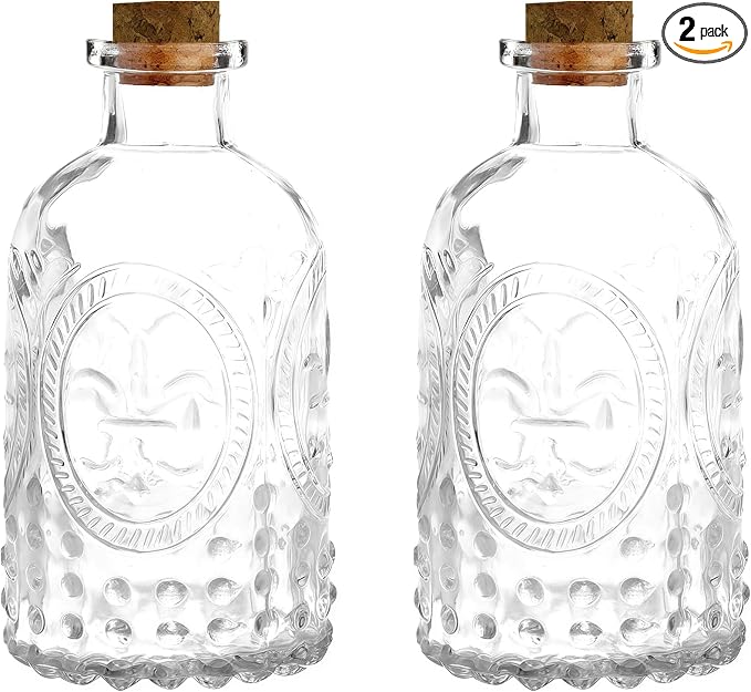 2Pcs Clear Glass Reed Diffuser Bottles with Cork Lid,Apothecary Diffuser Decorative Bottles,Small Flower Bud Vase,Aromatherapy Container for DIY Replacement Diffuser,Reed Sticks,Crafts Decor