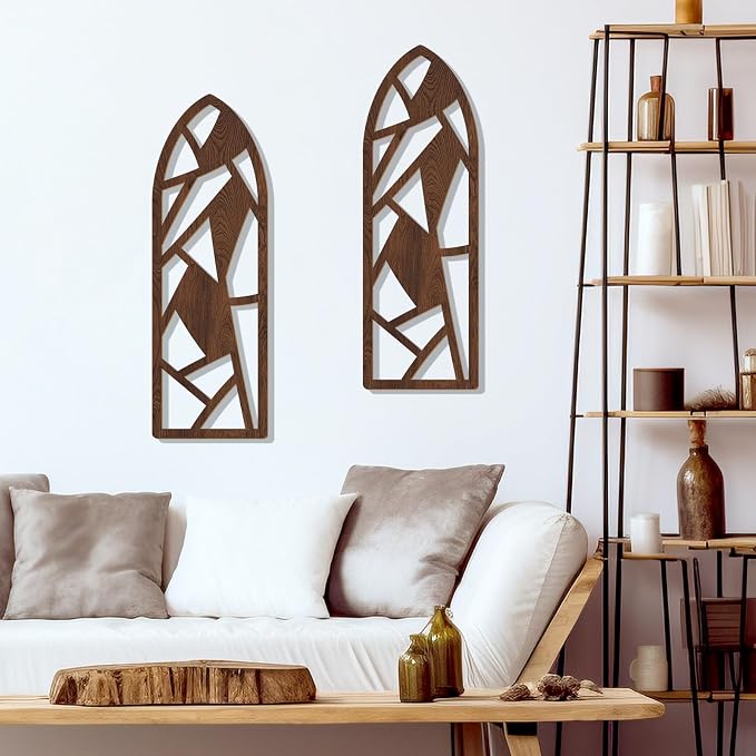 Zzbakress 2 Pcs Mid Century Modern Wall Decor Wooden Abstract Geometric Art for Home Living Room Bedroom (Style H)