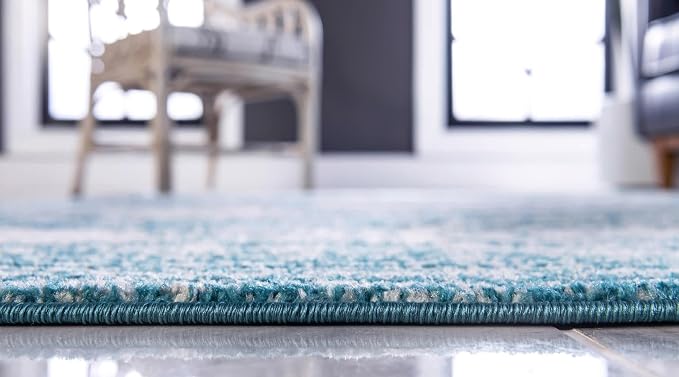 Unique Loom Bromley Collection Area Rug - Wells (4' 1" x 6' 1" Rectangle, Turquoise/ Ivory)