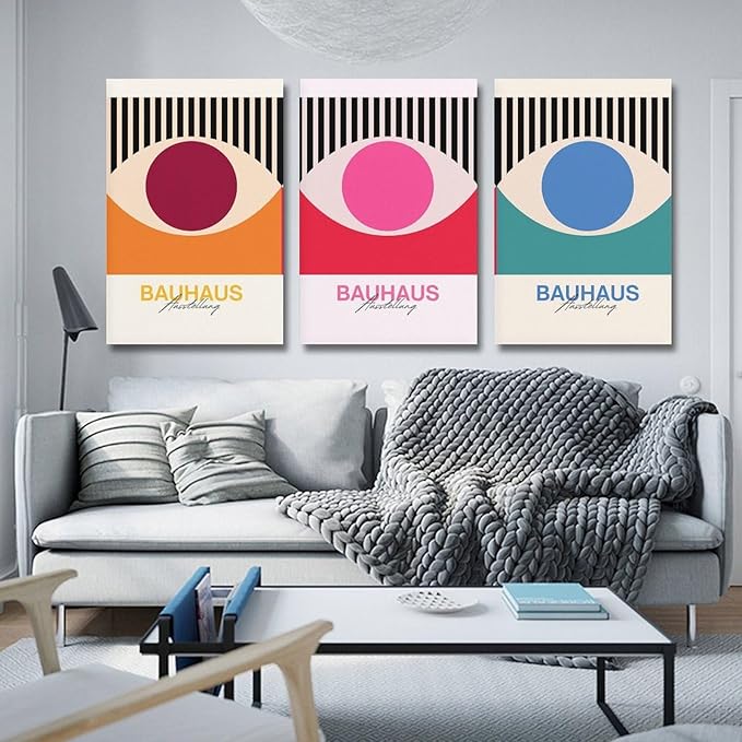 9W Bauhaus Poster Abstract Canvas Wall Art Set of 3 Modern Boho Decor For Bedroom Livingroom Frame-style 12x18inch(30x45cm)