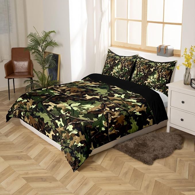 Erosebridal Tree Branches Duvet Cover Set Wild Branch Twin Bedding Sets for Girls for Kids Teens Child | Woodland Tropical Jungle Comforter Cover Natural Green Camo Tree Bed Set, Room Decor Aesthetic
