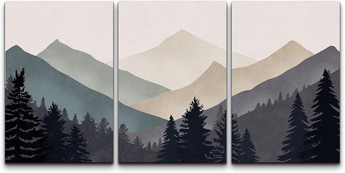 wall26 Canvas Print Wall Art Set Blue Gray Duotone Mountain Forest Abstract Nature Illustrations Modern Art Nordic Decorative Wilderness Zen Minimal Boho for Living Room, Bedroom, Office - 24"x36"x3