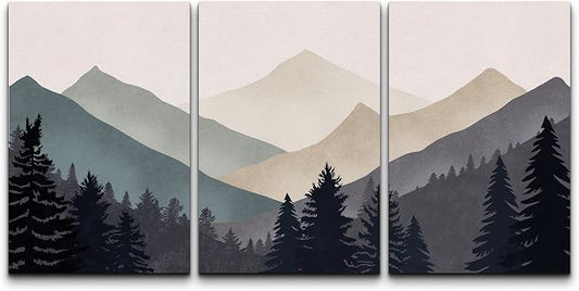 wall26 Canvas Print Wall Art Set Blue Gray Duotone Mountain Forest Abstract Nature Illustrations Modern Art Nordic Decorative Wilderness Zen Minimal Boho for Living Room, Bedroom, Office - 16"x24"x3