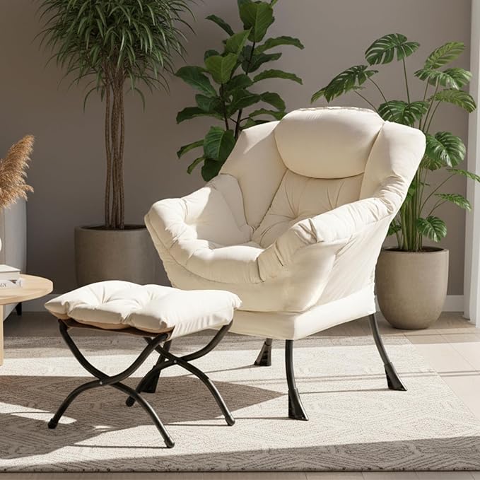 Tiita Modern Large Accent Lounge Lazy Chair, Leisure Sofa Reading Armchair with Ottoman, Footrest for Bedroom, Living Room, Dorm Rooms, Garden
