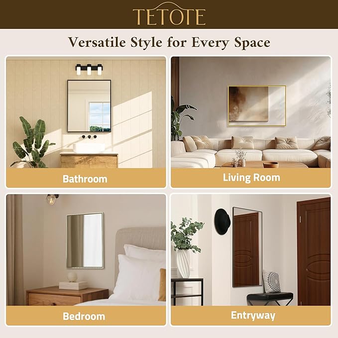 TETOTE Black Bathroom Mirror 22" x 30" Matte Black Rectangle Beveled Framed Bathroom Vanity Mirror for Over Sink, Tempered Glass, Shatterproof, Stronger Frame, Modern Farmhouse Bedroom, Entryway