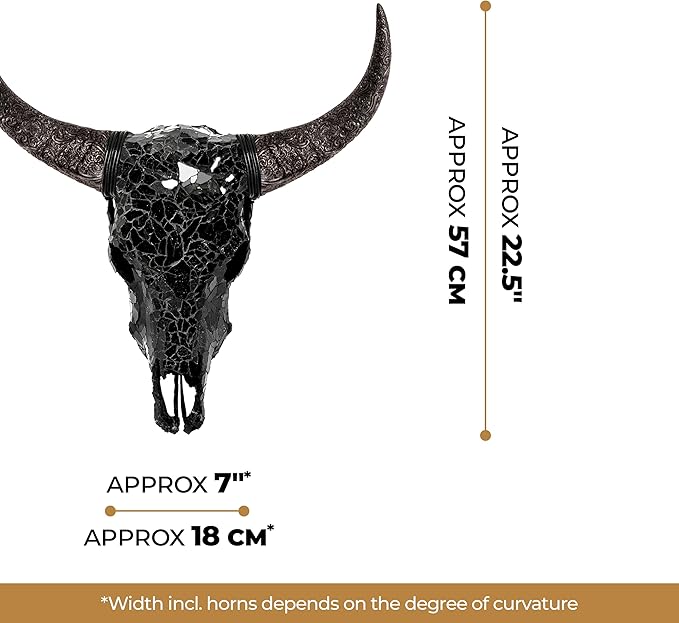 Skull Bliss - Hand-Crafted Real Authentic Taxidermy Cow Skull/Bull Skull Wall Decor with Horns/Real Animal Cow Skull Wall Decor (Hand-Carved Horns)