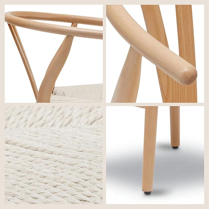 POLY & BARK Weave Dining Chairs – Mid-Century Modern Wishbone Dining Chairs with Arms, Solid Wood Frame, Indoor Use – Natural – Set of 2 - Ideal for Dining Room, Kitchen or Stylish Accent Setting