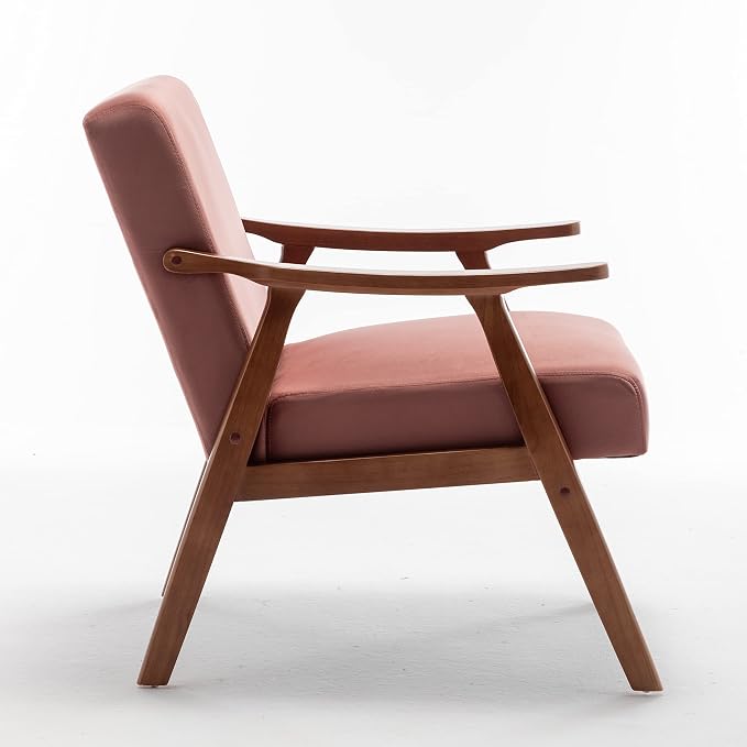 Container Furniture Direct Accent Chair with Microfiber Upholstery and Solid Wood Frame, Classic Mid-Century Modern Living Room Furniture for Extra Seating, Rose