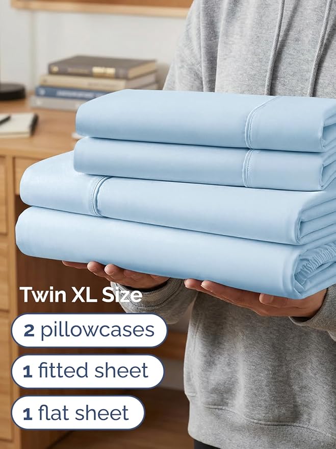 Extra Deep Twin XL Sheet Set - 4 Piece College Dorm Bed Sheets Set with Extra Deep Pockets - Ultra-Soft, Comfy & Breathable Bedding for Women, Men, Kids & Teens - Wrinkle & Fade Resistant - Light Blue