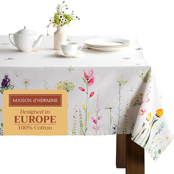 Maison d' Hermine Table Cloth Square Table 100% Cotton 54 x 54 Inches Tablecloth Reusable Decorative for Dining Room Farmhouse Home Valentines Day Decorations Spring Summer - Botanical Fresh