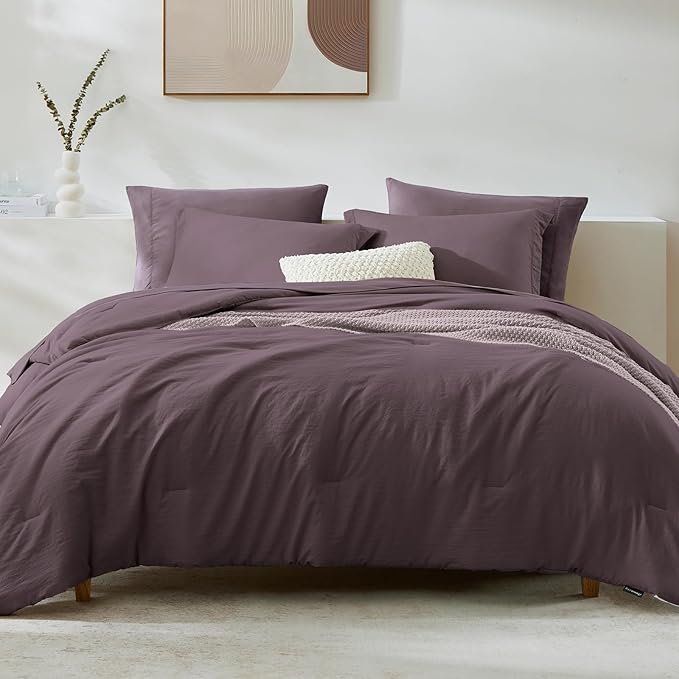 WRENSONGE Full Size Comforter Set- 7 Pieces Artic Plum Bed in a Bag Full Size Comforter with Fitted Sheet, Flat Sheet, 2 Pillow Shams, 2 Pillowcases, Warm Bedding Sets for All Season