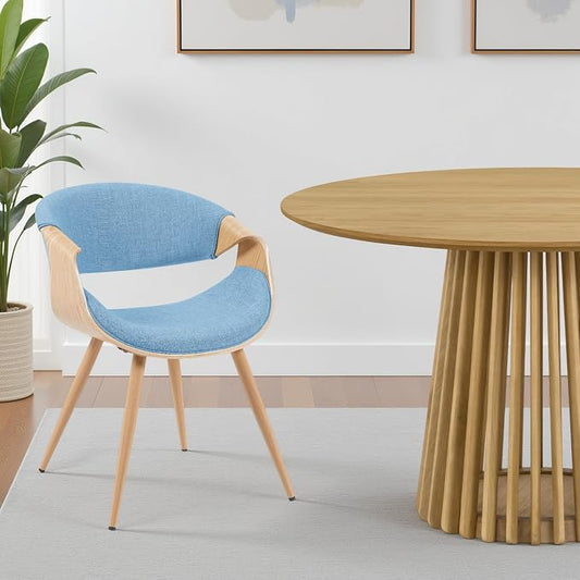 Armen Living Butterfly Mid-Century Dining Chair with Light Blue Fabric Upholstered Seat and Oak Finish