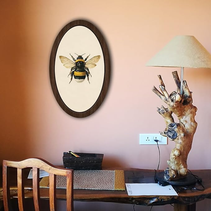 UYIKG Vintage Bee Oval Wall Art Decor,Rustic Farmhouse Cottagecore Bee Oval Wall Art,Farmhouse Country Wooden Framed Decor for Home Bedroom Living Room Reading Room 9x14.6 in