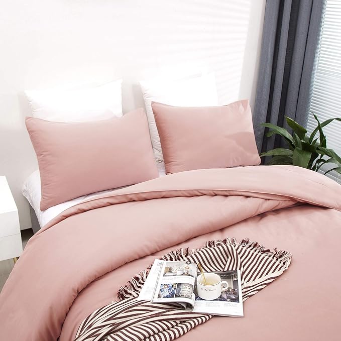 Pureant Blush Pink Comforter Set California King Dusty Pink Bedding Comforter Sets Cotton Bedding for Women Girls Bean Pink Comforter Cal King Soft Solid Color Blanket Quilts Muave Comforter
