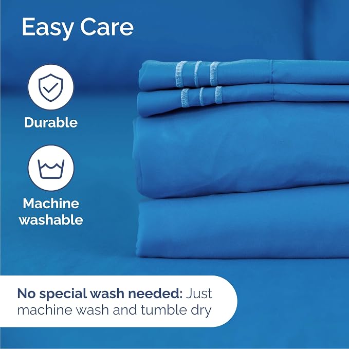 Cal King Size 4 Piece Sheet Set - Comfy Breathable & Cooling Sheets - Hotel Luxury Bed Sheets for Women & Men - Deep Pockets, Easy-Fit, Soft & Wrinkle Free Sheets - Royal Blue Oeko-Tex Bed Sheet Set