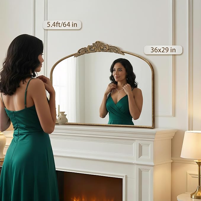 Micasso Vintage Gold Arched Mirror: 36"x29" French Baroque Antique Wall Mounted Mirror - Traditional Ornate Decorative for Wall/Fireplace/Entryway/Bathroom/Hallway - Home Decor for Living Room