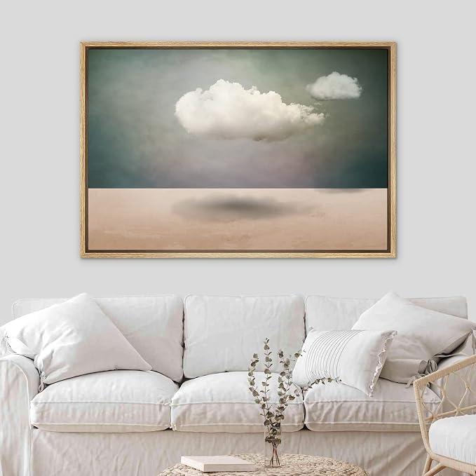 SIGNWIN Framed Canvas Print Wall Art Surreal Cloudy Sky Desert Landscape Fantasy & Sci-Fi Abstract Digital Art Modern Art Boho Decorative Whimsical for Living Room, Bedroom, Office - 24"x36" Natural