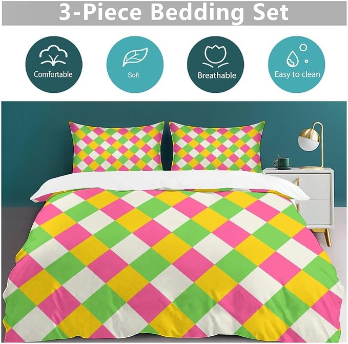 Rainbow Duvet Cover Set, Rainbow Lines Pattern Spectrum of Colors Abstract Art Decorative，Aesthetic Abstract Art Bedding 3 Piece (1 Duvet Cover 90"x90" + 2 Pillow Sham 20"x30")