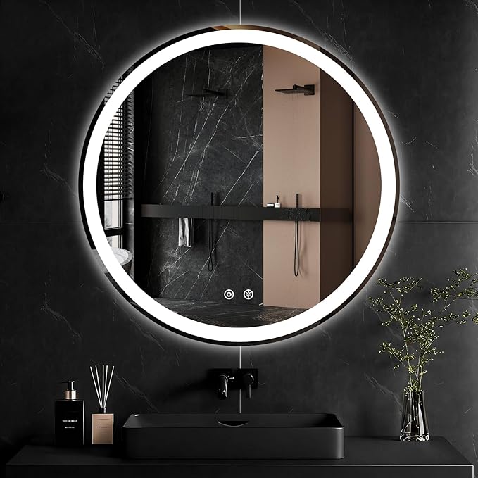 NEWBULIG 36 Inch Round LED Bathroom Wall Mirror with Lights, Light up Vanity Bathroom Mirror for Over Sink, Anti-Fog and Dimmable, Front Light and Backlit, Memory Function, Shatter-Proof, White