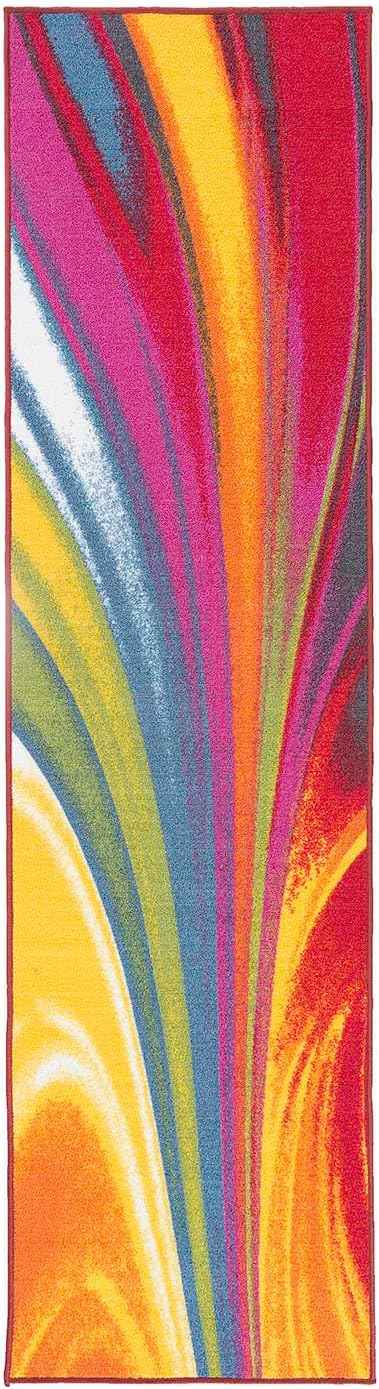 Rugshop Multi Waves Non Slip Modern Abstract Runner Rug Fade Resistant for Hallway, Entryway and Kitchen, 2' x 10'