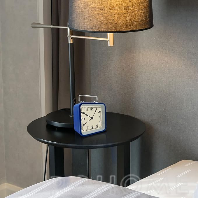 Rohome Small Alarm Clock, Retro Silent Quartz Movement with Night Light, Decorative Vintage Non Ticking Clock for Living Room, Office, Desk, Bedroom, Bedside, Hotel, Shelf, Nightstand (Blue)