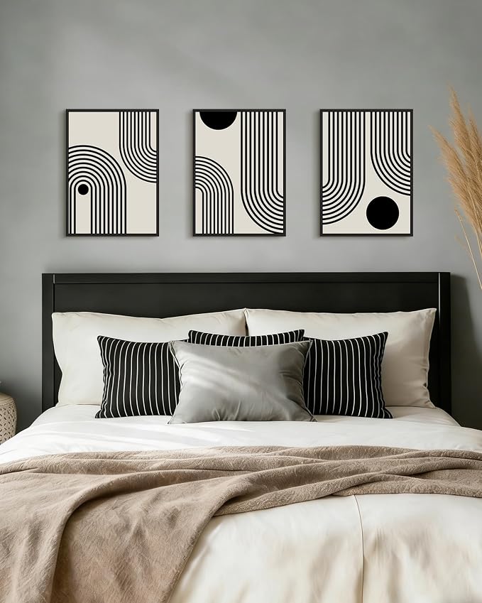 Drsoum Black Abstract Wall Art Framed Minimalist Bohemian Wall Decor Geometric Lines Artwork Hallway Bedroom Prints Ready to Hang 11x14in Black Framed