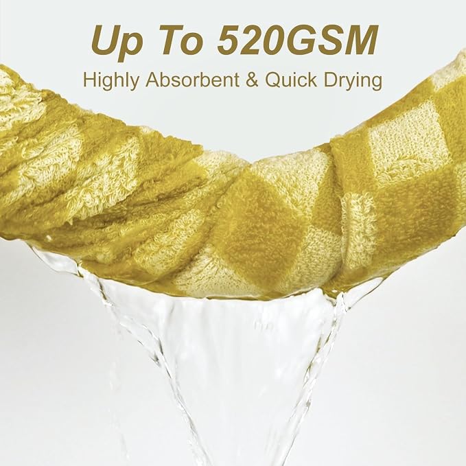 Jacquotha Luxury Bath Towels - Pack of 2 Cotton Fall Bathroom Towels Sets for Body Drying 55x27.5 Inches, Mustard Yellow Checkered