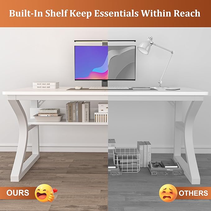 AZN Computer Desk, 47x24 in Computer Desk, Office Desk w/Storage & U-Size Metal Frame for Home Office Bedroom Gaming, Office Desk w/Water-Resistant, Scratchproof Surface, White