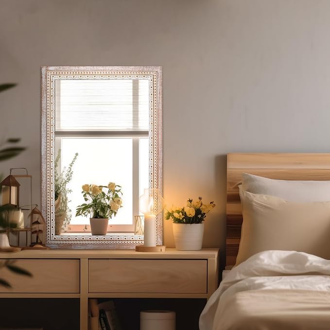 Reflinto 24x36 Inch Rustic Farmhouse Wood Framed Bathroom Vanity Mirror, Rectangular Wall Mirrors for Over Sink, Entryway, Living Room or Foyer, Horizontal or Vertical