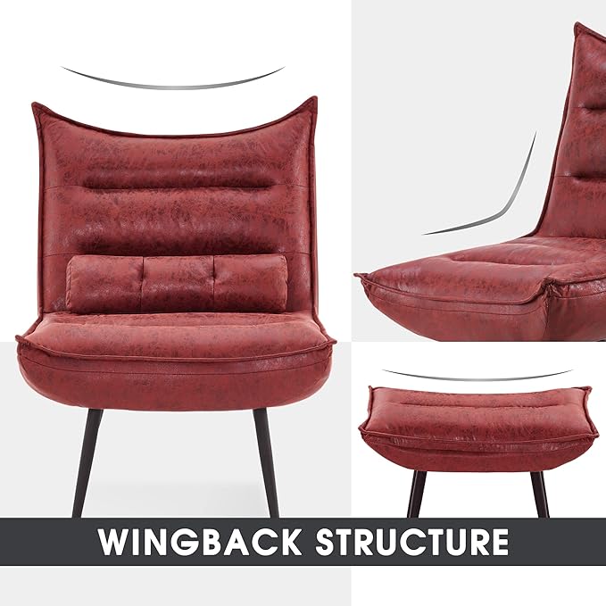 MCombo Wingback Accent Chair with Ottoman, Modern Bronzing Fabric Upholstered Club Chair for Small Space, Living Room 4400 (Burgundy)