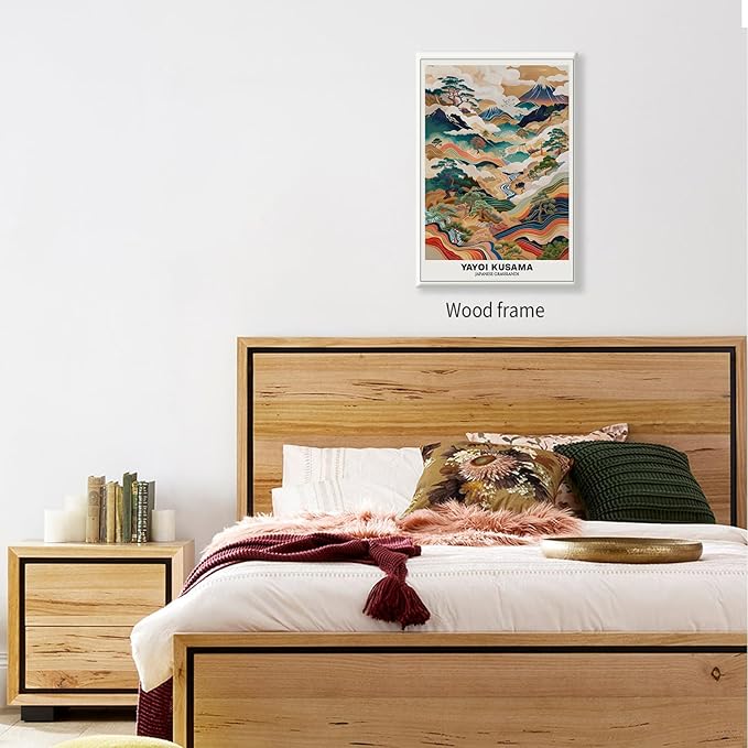 Vintage Yayoi Kusama Grasslands Posters Japanese Wall Art Yayoi Kusama Abstract Landscape Canvas Print for Stylish Room Bedroom Living Room Gallery Decor 11x14in Framed