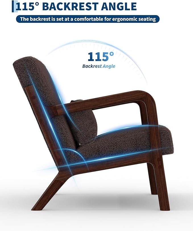 Garvee Mid-Century Accent Chair Set of 2, Sherpa Upholstery, Cozy Reading Chair, Modern Lounge Armchair with Lumbar Pillow, Sturdy Wood Frame, for Living Room, Bedroom, Office, Brown