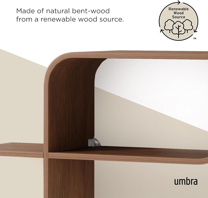 Umbra Montage Floating Wall Shelf Display Case, Made of Natural Bent Wood, Light Walnut