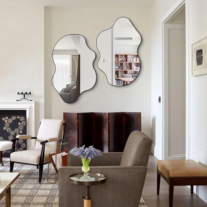 Irregular Wall Mirror, 31.5"x23.6" Asymmetrical Frameless Mirrors, Organic Shaped Mirrors for Bathroom Bedroom Hallway Entryway Living Room, Horizontal or Vertical Hanging