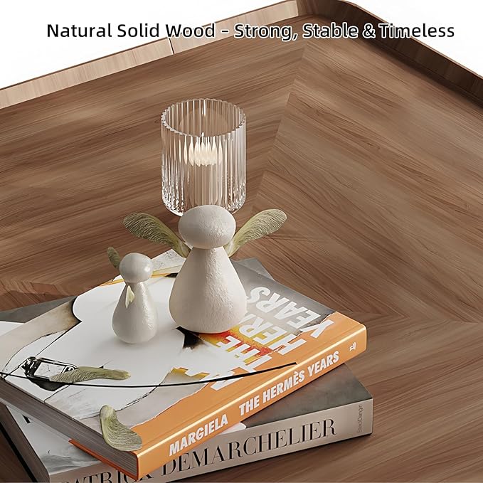 Luxury Wood Coffee Table with Hidden Drawer, Easy Installation Square Center Table for Living Room, Raised Edge Design, Premium Walnut Finish (35.43" Square Coffee Table)