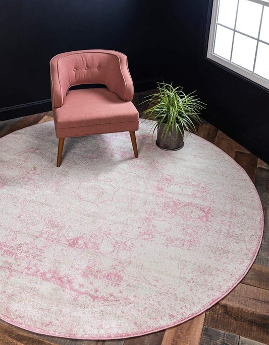 Unique Loom Bromley Collection Area Rug - Wells (3' 1" Round, Pink/ Ivory)