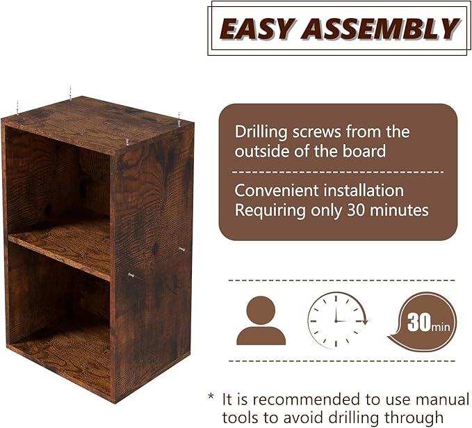 Wooden 2 Cube Storage Organizer, 2 Tier Storage Cubes Storage Display Cubby, Versatile Cubes Shelf and Cubby Organizer for Any Space (Retro Brown, 2 Cube-W(11.8inch)