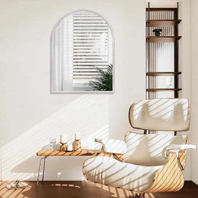 Arched Bathroom Mirror, 28"x20" Arch Metal Framed Mirror for Wall, Decor Vanity Mirror for Living Room Bedroom Entryway Silver