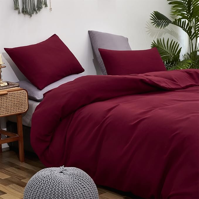 Pureant Burgundy Comforter Sets Full Size Wine Red Bedding Comforters Solid Dark Color Quilts Cotton Women Girls Luxurious Plain Claret Red Quilt Soft Crimson Bedding Noble Bordeaux Bed