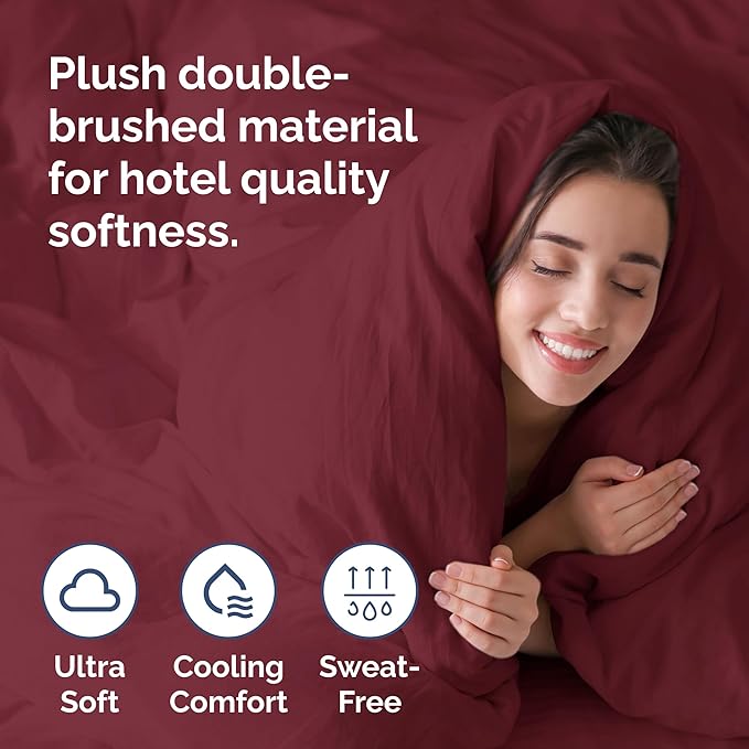Duvet Cover King Size - Extra Soft King Size Duvet Cover - Lightweight, Breathable & Cozy - Easy Care & Fade Free w/Zipper Closures & Ties - 104" x 90" Inches - (Burgundy) Comforter Not Included