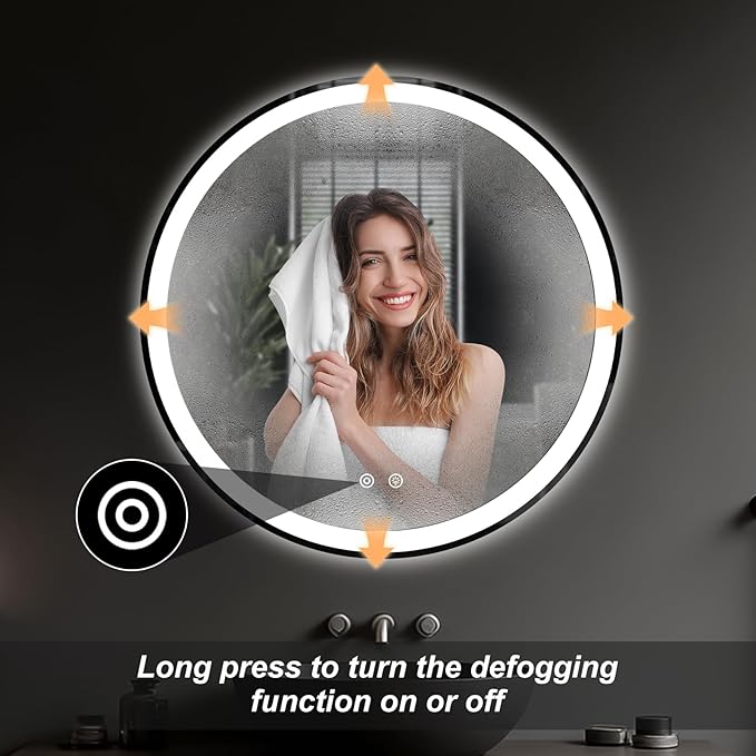 NEWBULIG 30 Inch Round LED Bathroom Wall Mirror with Lights, Light up Vanity Bathroom Mirror for Over Sink, Anti-Fog and Dimmable, Front Light and Backlit, Memory Function, Shatter-Proof, White