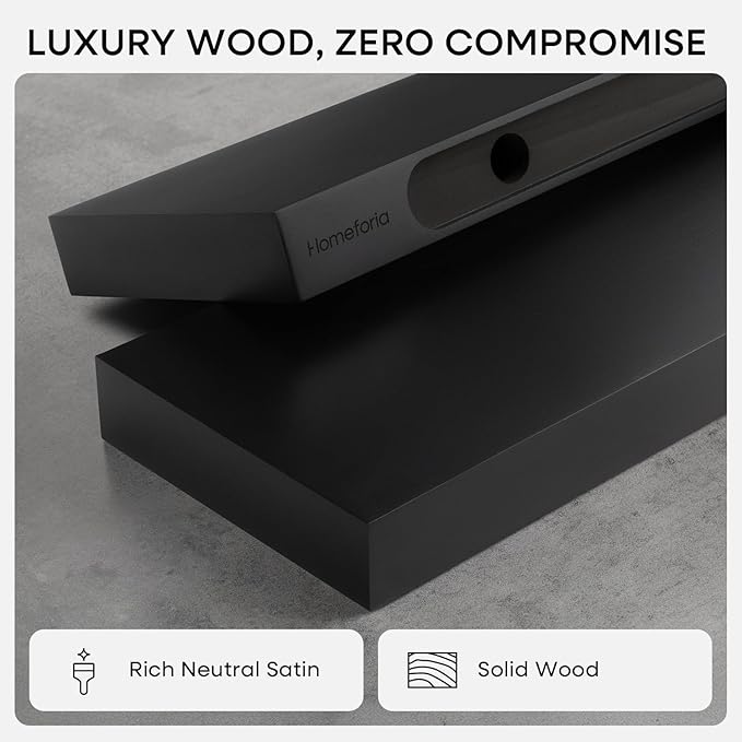 Homeforia Black Floating Shelf 20 inch, High End Solid Real Wood 20inch Bathroom Floating Shelves for Wall Mounted, Black Wooden 20in Floating Shelves, Heavy Duty Bracket, 20 X 6.5 X 1.75 in, Set of 3