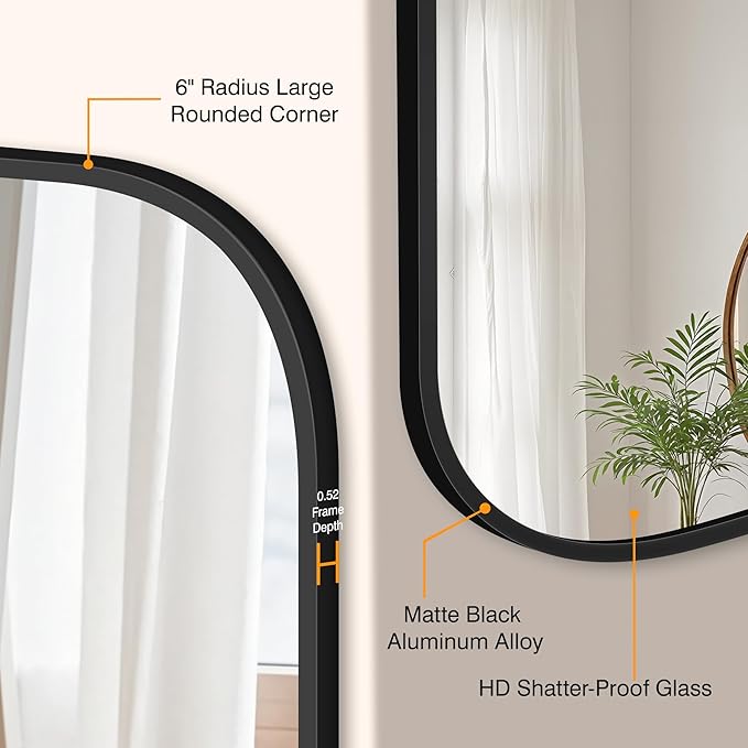Bathroom Mirror for Wall, Black Bathroom Vanity Mirror for Over Sink 28 x 40, HD Reflection Shatterproof Mirror for Living Room Bedroom Entryway, Metal Frame Rectangular Shape