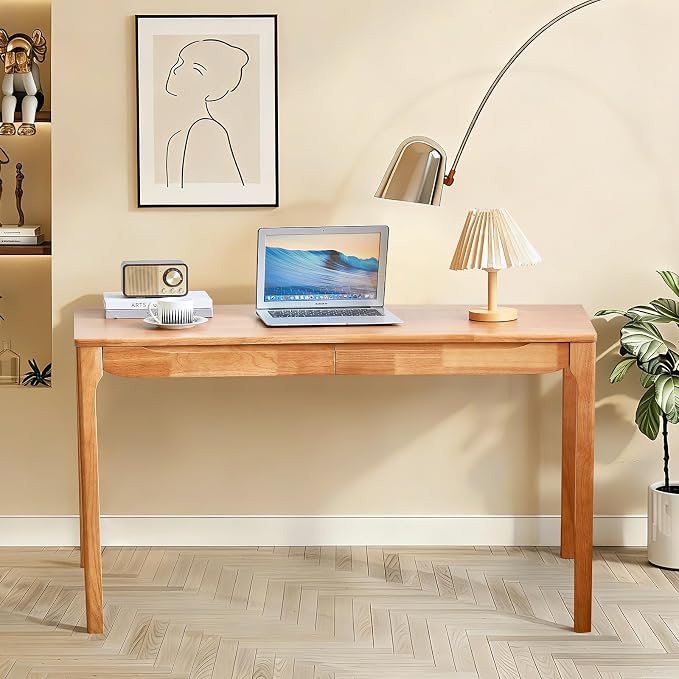 Widen Solid Wood Desk with Drawers,47"X24" Wood Writing Desk for Small Space,Student Computer PC Desks,Home Desks for Work,Gaming Study Desk for Bedroom Escritorios Desk Table (Natural, 47")