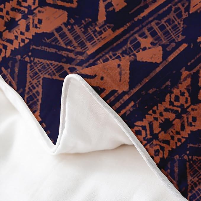 100% Natural Cotton Ikat Duvet Cover Full Ethnic Bedding Set Boho Exotic Tribal Abstract Geometric Stamp Comforter Cover Brown Aztec Room Decor Bohemian Quilt Cover for Man Woman Adult