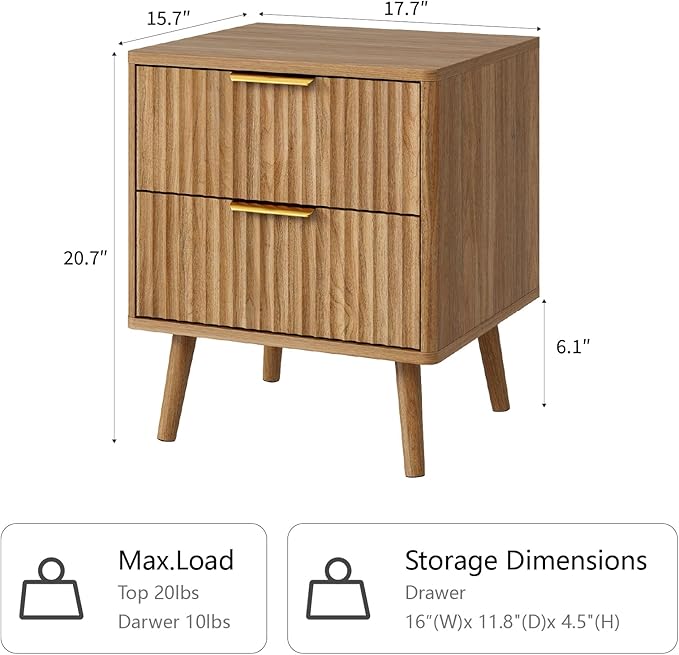 CARPETNAL Fluted Dresser and Nightstand Sets for Bedroom, 3 Pcs Bedroom Set, 6-Drawer Dresser & 2-Drawer Nightstand Set of 2, Modern Wood Chest of Drawers for Living Room, Entryway, Walnut